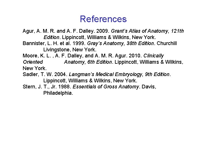 References Agur, A. M. R. and A. F. Dalley. 2009. Grant’s Atlas of Anatomy, References Agur, A. M. R. and A. F. Dalley. 2009. Grant’s Atlas of Anatomy,