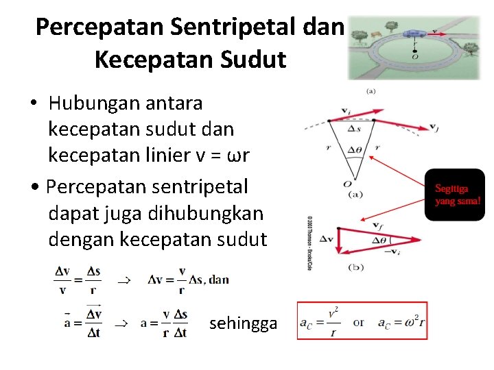 Percepatan Sentripetal dan Kecepatan Sudut • Hubungan antara kecepatan sudut dan kecepatan linier v