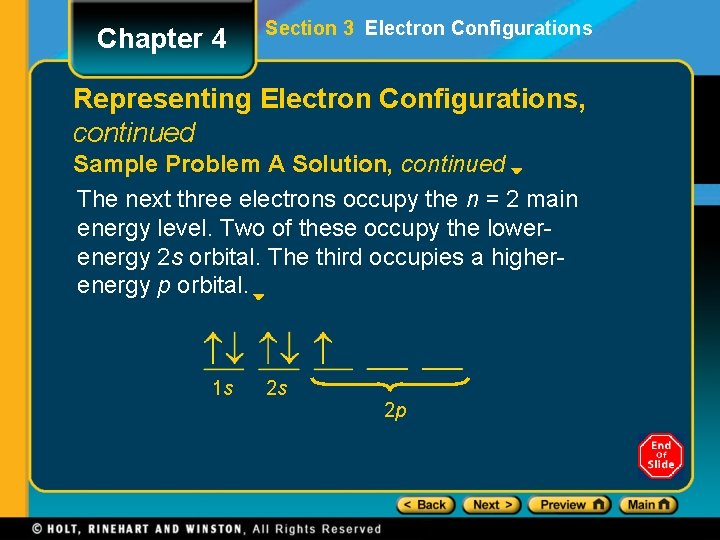 Chapter 4 Section 3 Electron Configurations Representing Electron Configurations, continued Sample Problem A Solution,
