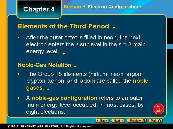 Chapter 4 Section 3 Electron Configurations Elements of the Third Period • After the