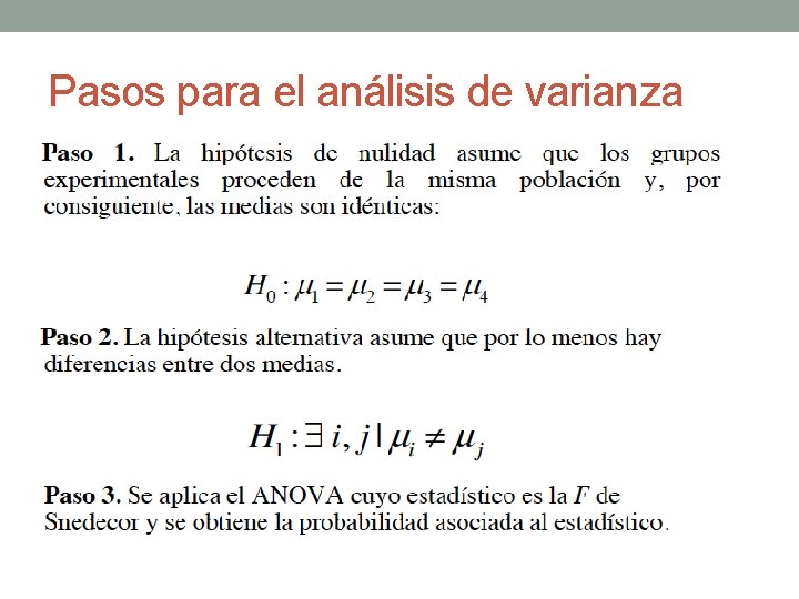 Pasos para el análisis de varianza 