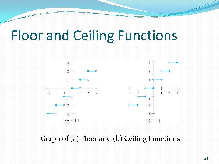 Floor and Ceiling Functions Graph of (a) Floor and (b) Ceiling Functions 26 
