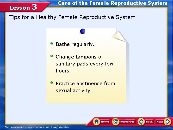 Lesson 3 Care of the Female Reproductive System Tips for a Healthy Female Reproductive