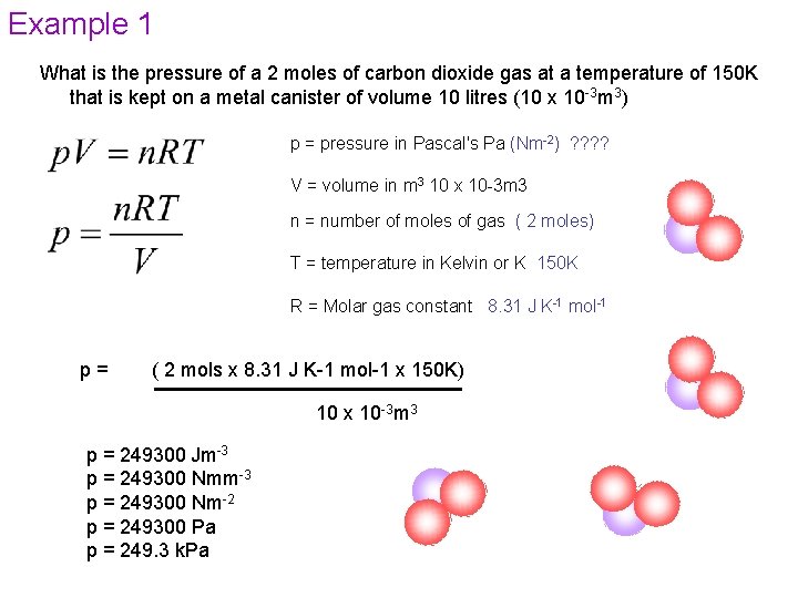 Example 1 What is the pressure of a 2 moles of carbon dioxide gas