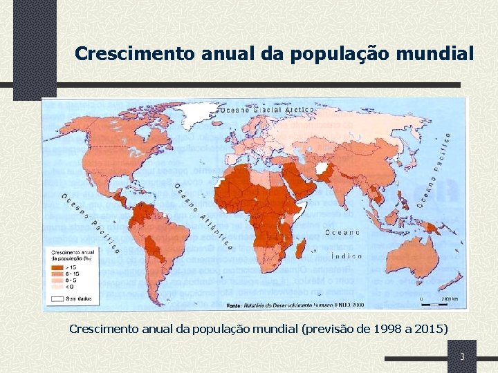 Crescimento anual da população mundial (previsão de 1998 a 2015) 3 