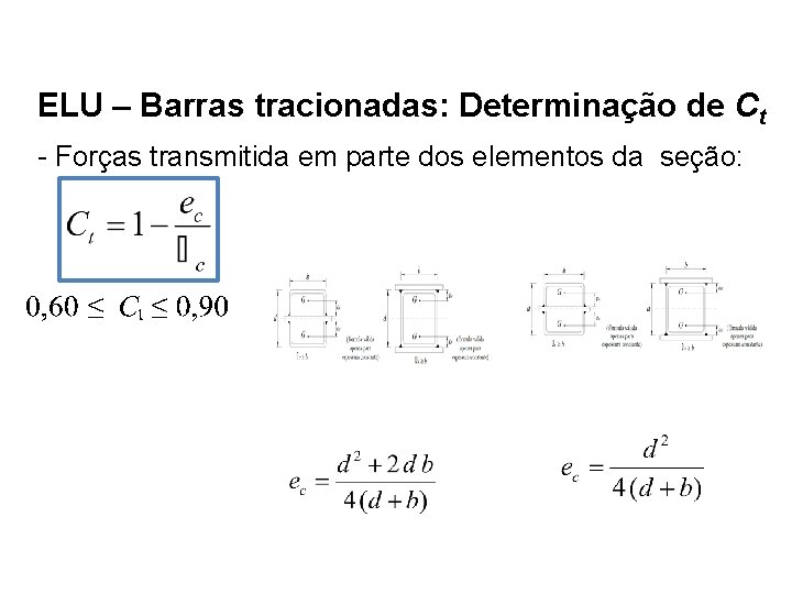 ELU – Barras tracionadas: Determinação de Ct - Forças transmitida em parte dos elementos