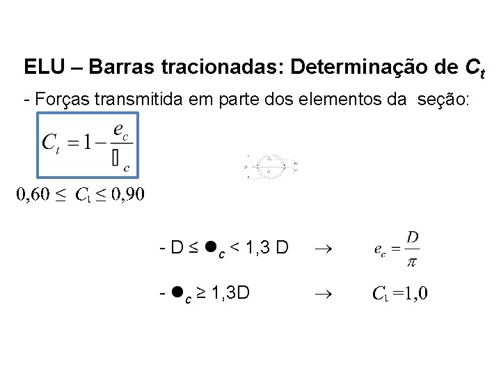 ELU – Barras tracionadas: Determinação de Ct - Forças transmitida em parte dos elementos