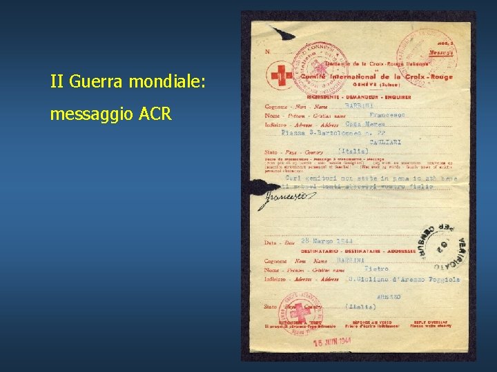 II Guerra mondiale: messaggio ACR 