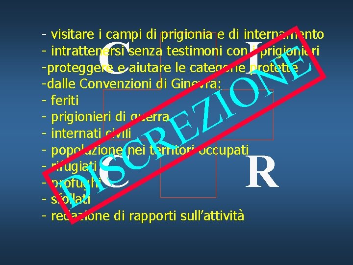 - visitare i campi di prigionia e di internamento - intrattenersi senza testimoni con