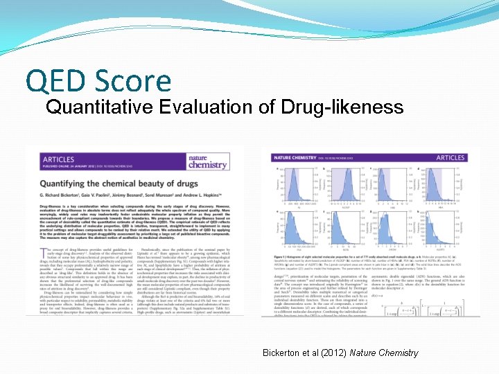 QED Score Quantitative Evaluation of Drug-likeness Bickerton et al (2012) Nature Chemistry 