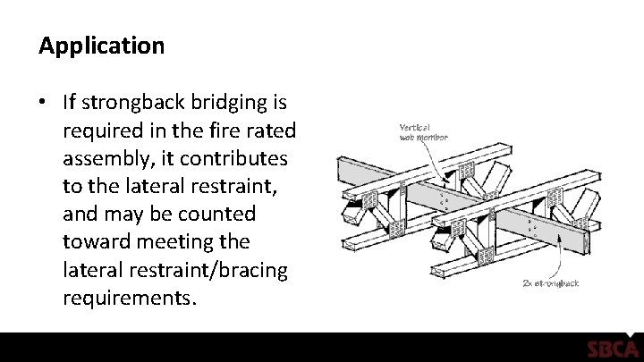 Application • If strongback bridging is required in the fire rated assembly, it contributes
