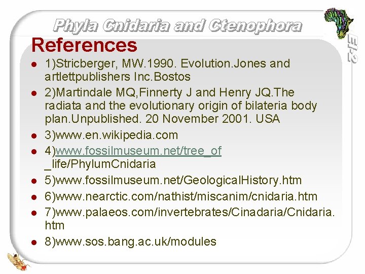 References l l l l 1)Stricberger, MW. 1990. Evolution. Jones and artlettpublishers Inc. Bostos