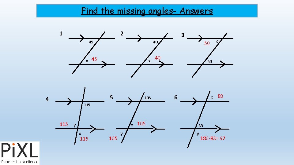 Find the missing angles- Answers 1 2 45 40 x 45 x 40 5