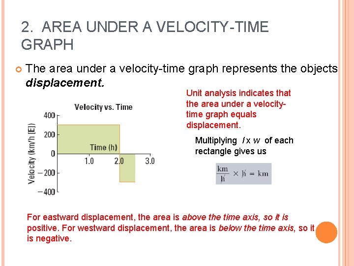 2. AREA UNDER A VELOCITY-TIME GRAPH The area under a velocity-time graph represents the