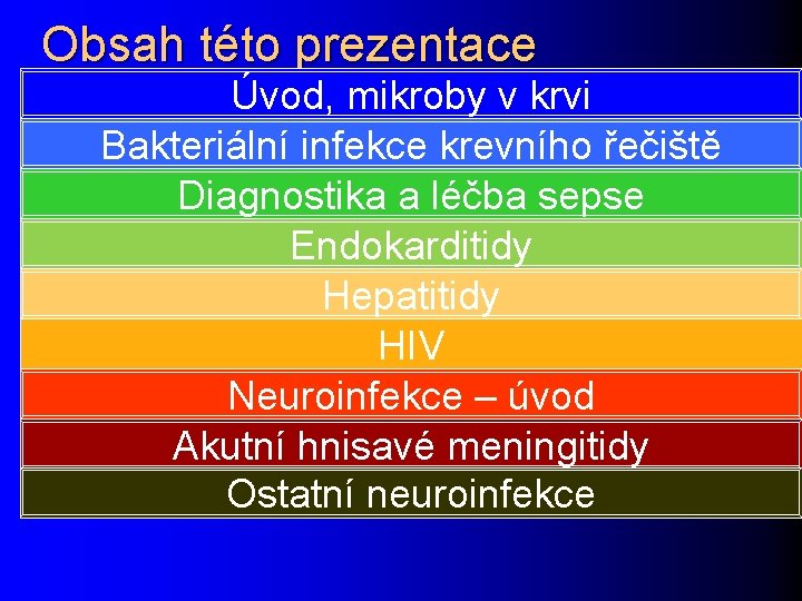 Obsah této prezentace Úvod, mikroby v krvi Bakteriální infekce krevního řečiště Diagnostika a léčba