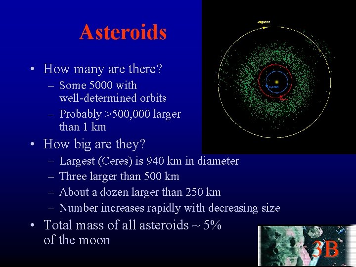 Asteroids • How many are there? – Some 5000 with well-determined orbits – Probably