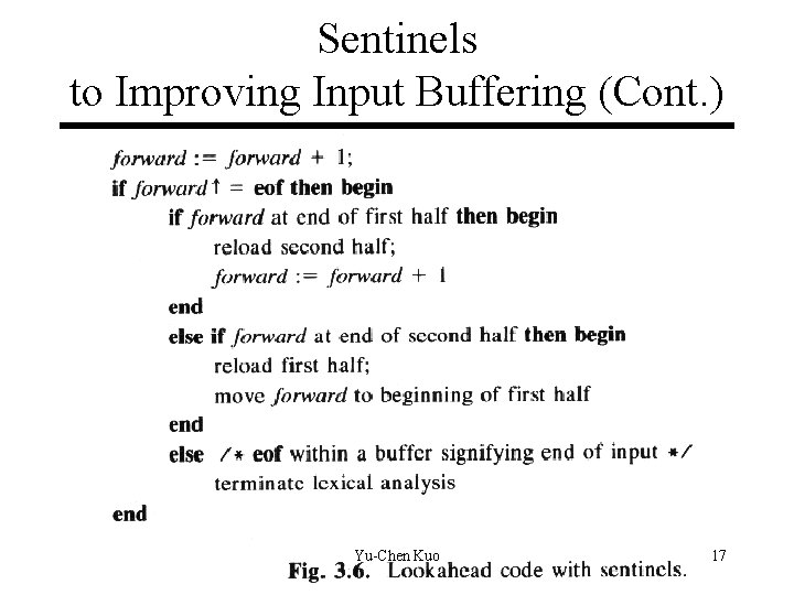 Sentinels to Improving Input Buffering (Cont. ) Yu-Chen Kuo 17 Sentinels to Improving Input Buffering (Cont. ) Yu-Chen Kuo 17