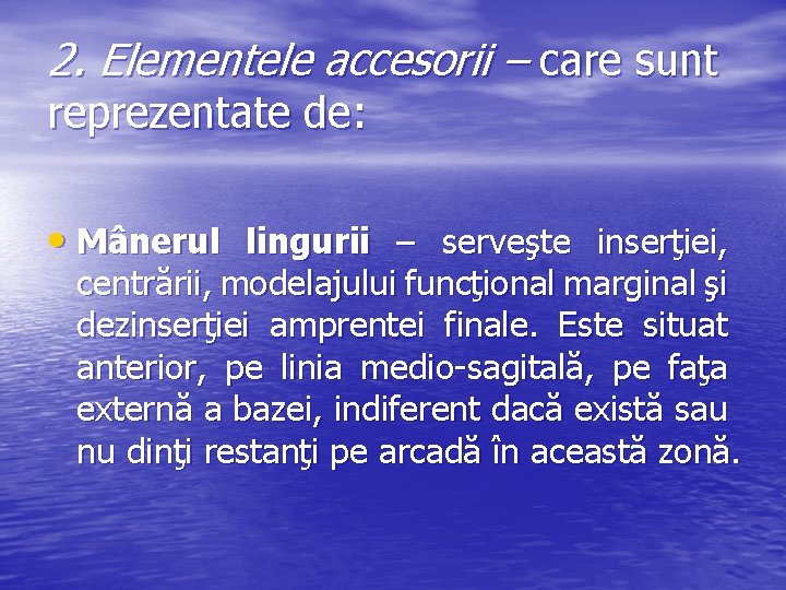 2. Elementele accesorii – care sunt reprezentate de: • Mânerul lingurii – serveşte inserţiei,