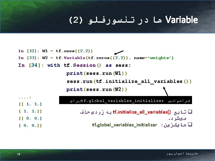 (2) ﻫﺎ ﺩﺭ ﺗﻨﺴﻮﺭﻓﻠﻮ Variable In [32]: W 1 = tf. ones((2, 2)) In