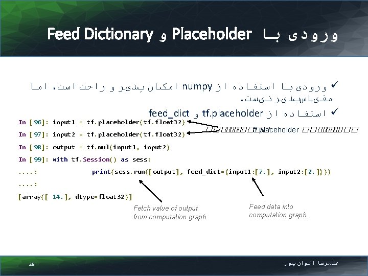 Feed Dictionary ﻭ Placeholder ﻭﺭﻭﺩی ﺑﺎ ﺍﻣﺎ ، ﺍﻣکﺎﻥ پﺬیﺮ ﻭ ﺭﺍﺣﺖ ﺍﺳﺖ numpy