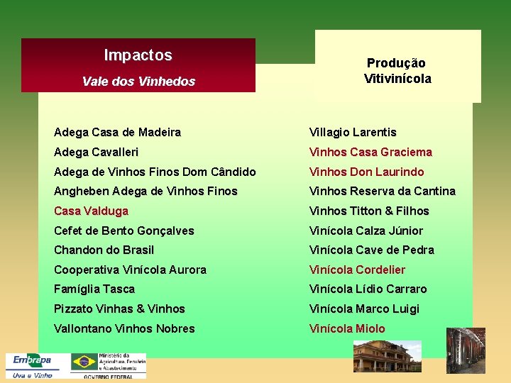 Impactos Vale dos Vinhedos Produção Vitivinícola Adega Casa de Madeira Villagio Larentis Adega Cavalleri