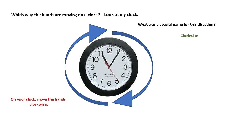 Which way the hands are moving on a clock? Look at my clock. What