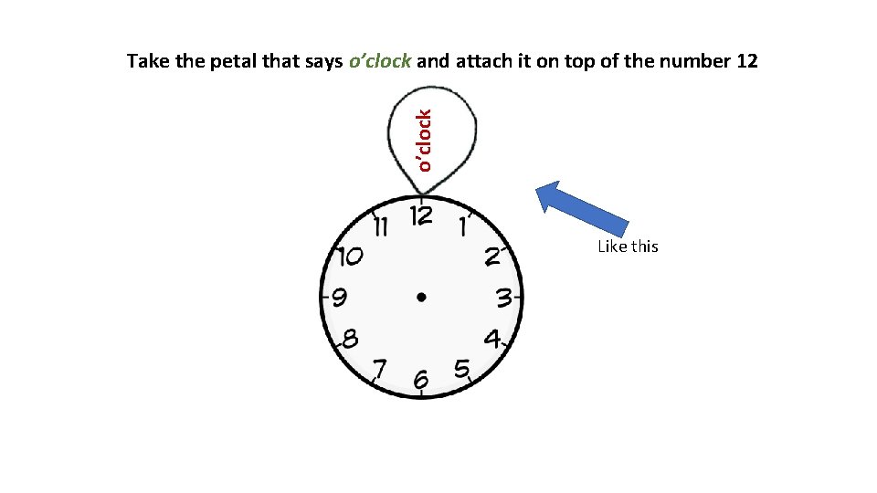 o’clock Take the petal that says o’clock and attach it on top of the