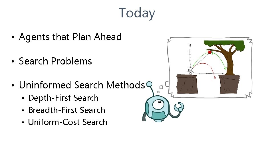 Today • Agents that Plan Ahead • Search Problems • Uninformed Search Methods •