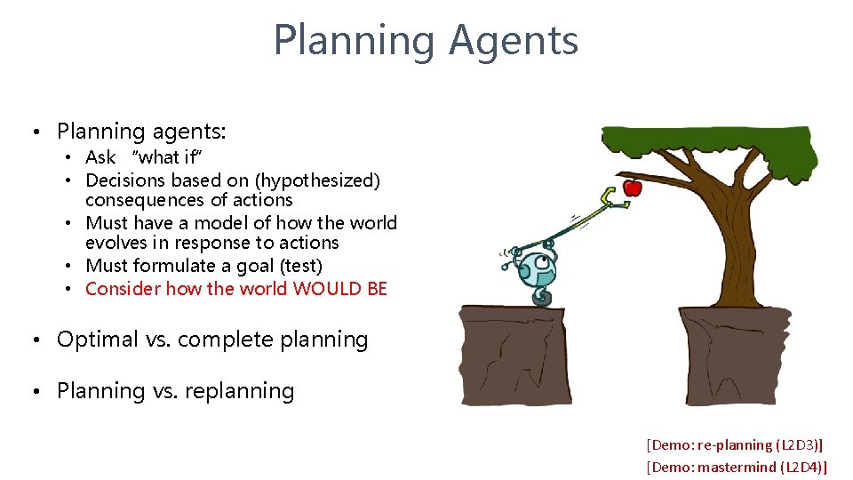 Planning Agents • Planning agents: • Ask “what if” • Decisions based on (hypothesized)