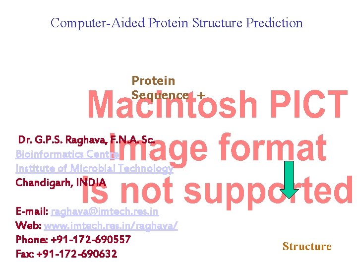 Computer-Aided Protein Structure Prediction Protein Sequence + Dr. G. P. S. Raghava, F. N.