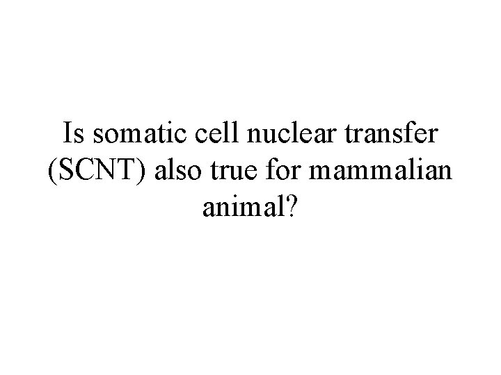 Is somatic cell nuclear transfer (SCNT) also true for mammalian animal? 