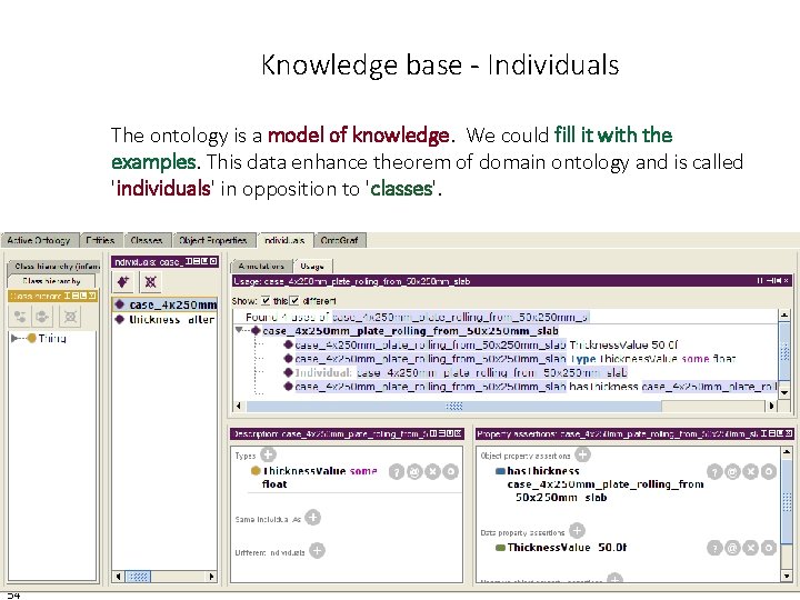 Knowledge base - Individuals The ontology is a model of knowledge. We could fill