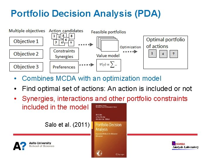Portfolio Decision Analysis (PDA) • Combines MCDA with an optimization model • Find optimal
