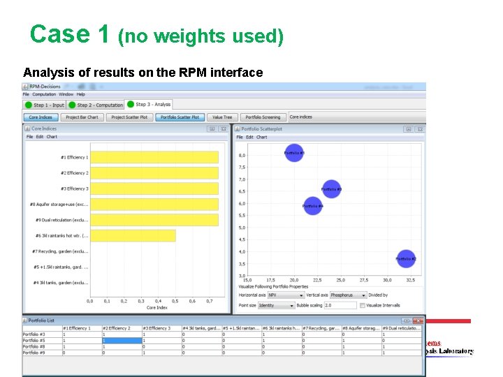 Case 1 (no weights used) Analysis of results on the RPM interface 