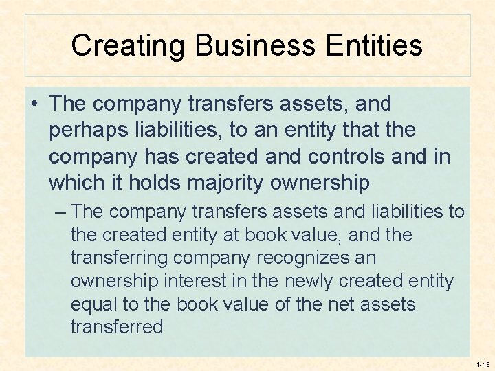 Creating Business Entities • The company transfers assets, and perhaps liabilities, to an entity