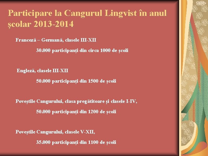 Participare la Cangurul Lingvist în anul școlar 2013 -2014 Franceză – Germană, clasele III-XII