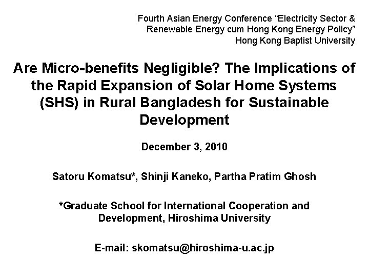 Fourth Asian Energy Conference “Electricity Sector & Renewable Energy cum Hong Kong Energy Policy”