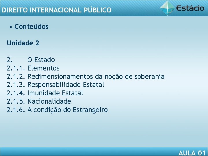 DIREITO INTERNACIONAL PÚBLICO • Conteúdos Unidade 2 2. O Estado 2. 1. 1. Elementos