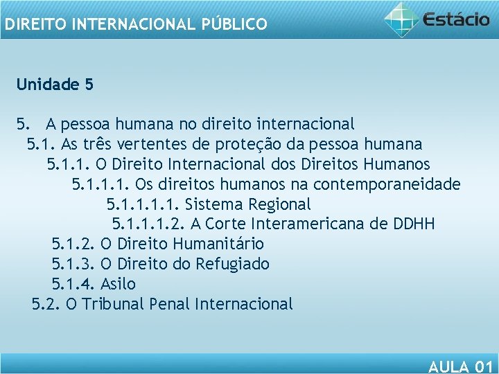 DIREITO INTERNACIONAL PÚBLICO Unidade 5 5. A pessoa humana no direito internacional 5. 1.