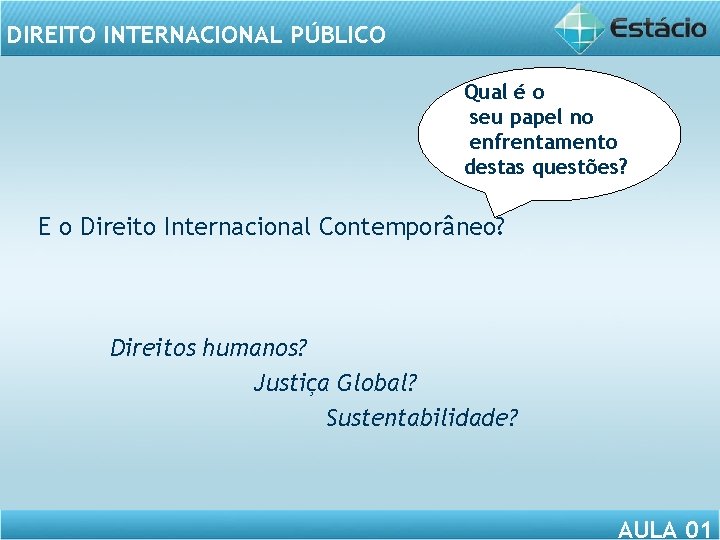 DIREITO INTERNACIONAL PÚBLICO Qual é o seu papel no enfrentamento destas questões? E o