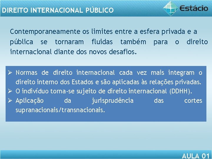 DIREITO INTERNACIONAL PÚBLICO Contemporaneamente os limites entre a esfera privada e a pública se