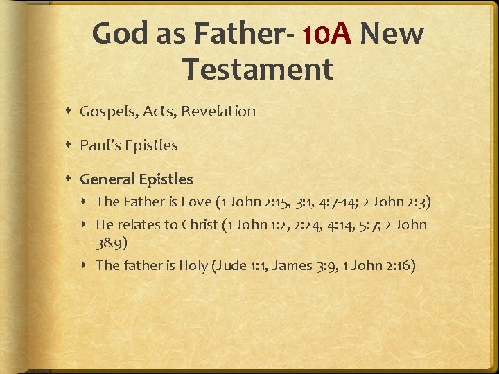 God as Father- 10 A New Testament Gospels, Acts, Revelation Paul’s Epistles General Epistles