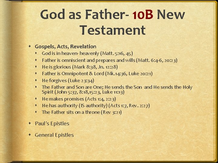 God as Father- 10 B New Testament Gospels, Acts, Revelation God is in heaven-