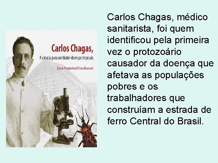 Carlos Chagas, médico sanitarista, foi quem identificou pela primeira vez o protozoário causador da