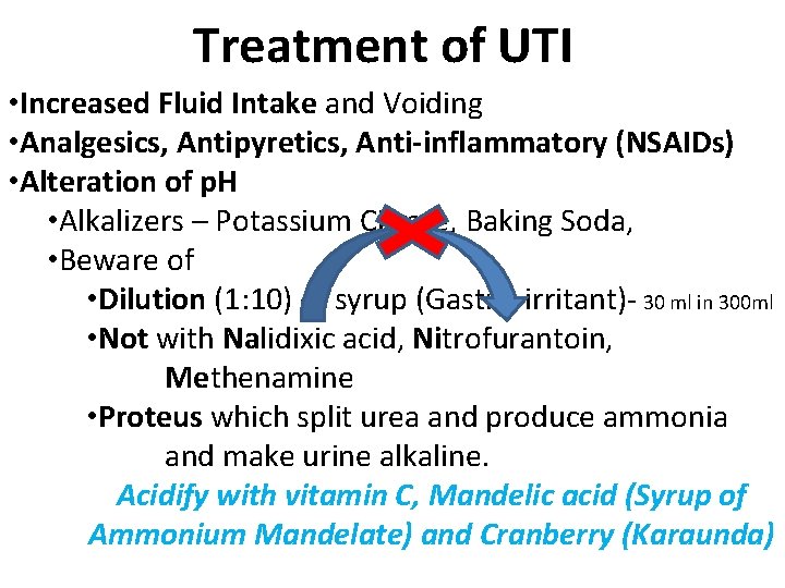 Treatment of UTI • Increased Fluid Intake and Voiding • Analgesics, Antipyretics, Anti-inflammatory (NSAIDs)