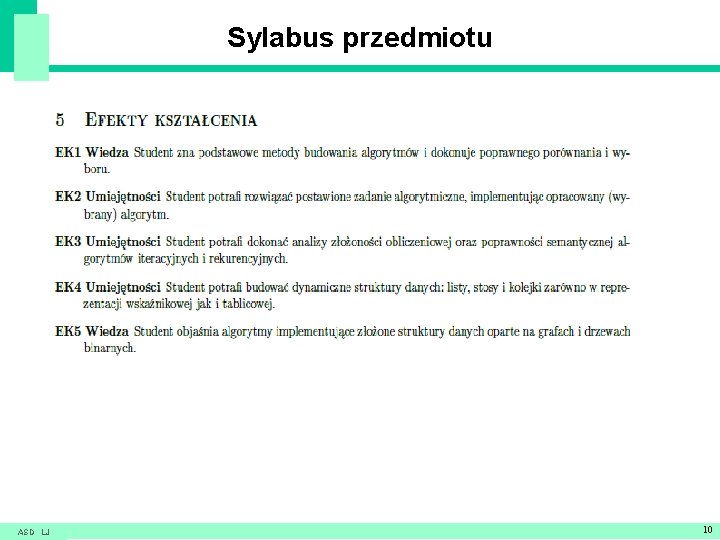 Sylabus przedmiotu ASD LJ 10 