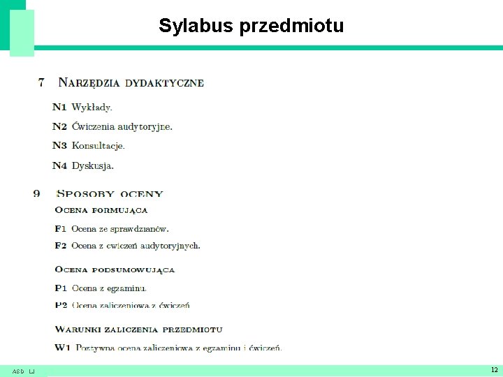 Sylabus przedmiotu ASD LJ 12 