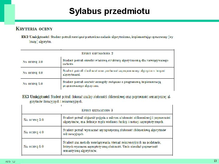 Sylabus przedmiotu ASD LJ 13 