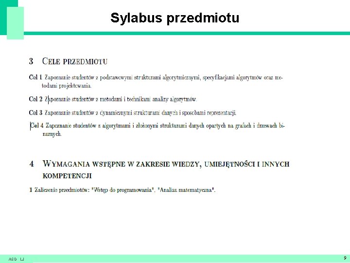 Sylabus przedmiotu ASD LJ 9 