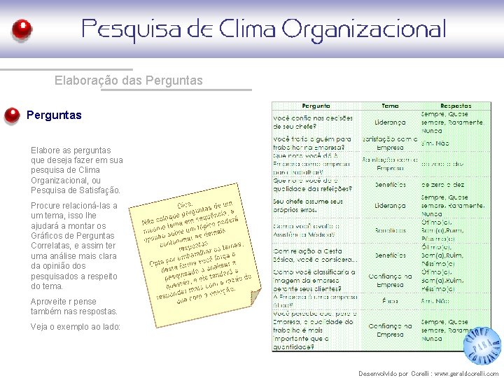 Elaboração das Perguntas Elabore as perguntas que deseja fazer em sua pesquisa de Clima